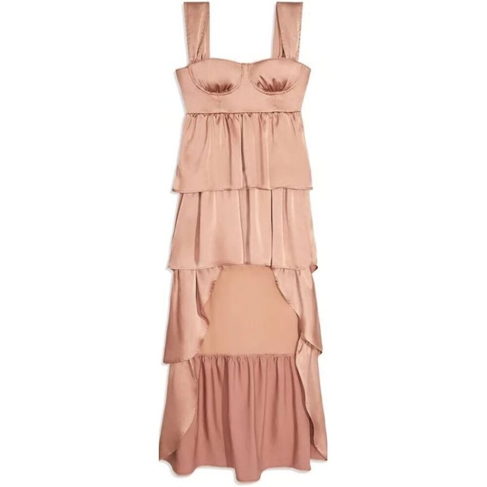 New! WeWoreWhat Satin Charmeuse Corset High Low Maxi Dress 10 2780